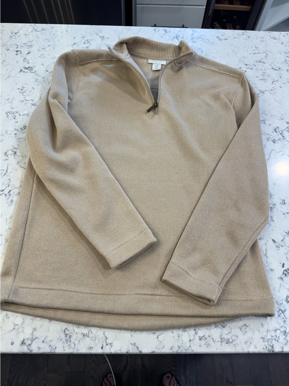 ASPEN Women’s Quarter Zip Sweater Rich Beige  Size Medium. Capsule Wardrobe NWOT